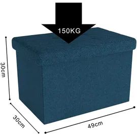 Intirilife Faltbare Sitzbank 49x30x30 cm in OZEAN BLAU - Sitzwürfel mit Stauraum aus Stoff mit Mulden - Sitzcube Fußablage klappbare Aufbewahrungsbox Truhe Sitzhocker