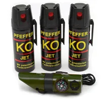 BALLISTOL Verteidigungsspray Pfeffer KO Jet 3 Dosen mit je 50 ml Pfefferspray bis zu 5 m Reichweite inkl. Signalpfeife 6in1