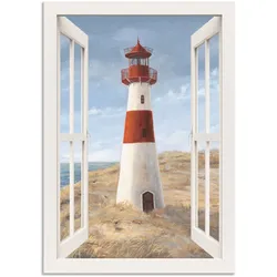 Wandbild ARTLAND "Leuchtturm I Fensterblick", beige (farbe bild(er): naturfarben), B:50cm H:70cm, Bilder, als Alubild, Outdoorbild, Leinwandbild, Poster in verschied. Größen