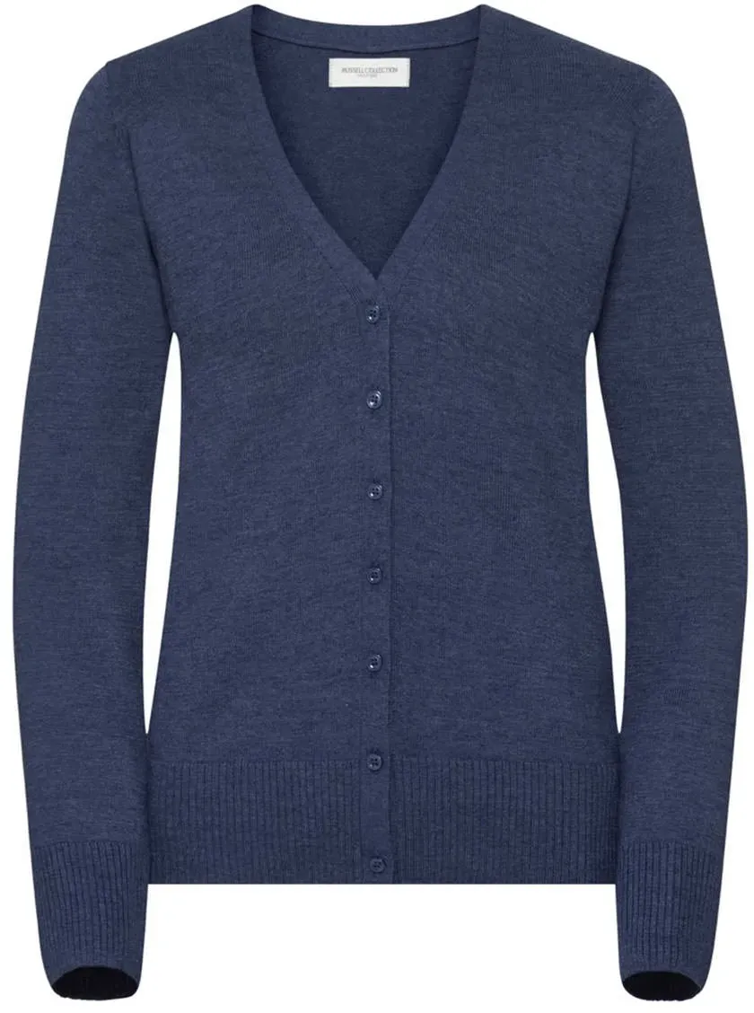 Russell Collection Ladies' V-Neck Knitted Cardigan, denim marl, M