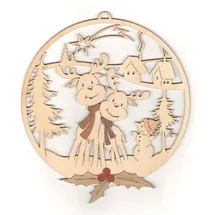 Kuhnert Fensterbilder - Holzdekoration mit aufgesetztem Edelholzfurnier - Motiv: Elche mit Schneemann - Maße: 18 x 20 cm - Made in Germany