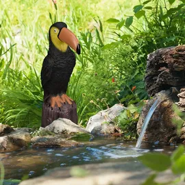 Relaxdays Gartenfigur Vogel, HBT: 35 x 10 x 19 cm, zum Hinstellen, Kunststoff, wetterfeste Gartendeko, schwarz/braun