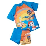 UNITED LABELS Paw Patrol Badeanzug zweiteilig UV Schutz 50+ für Jungen, Blau, 122-128, Badebekleidung Kinder mit Shirt und Hose, Bademode - 122-128
