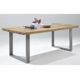 Esstisch 180x100cm Eiche naturbelassen massiv geölt  Metallfüße - Braun/Grau