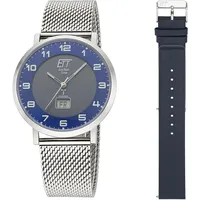 Funkuhr ETT "Atacama" Armbanduhren silberfarben (silberfarben, blau) Herren Solaruhren Armbanduhr, Herrenuhr, Datum, Solar, ideal auch als Geschenk