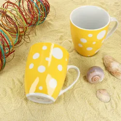 Pula gelb 6er Set Kaffeebecher 300ml Porzellan-Tasse 6 Pers. Punkte Tee Kakao