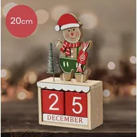 Weihnachts-Adventskalender aus Holz mit Lebkuchenmann und roten Blöcken - 20 cm - Rot