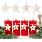 BETESSIN Adventskranz Zahlen 1-4 Holz Adventszahlen 1 2 3 4 für Kerzen Kleine Holzzahlen Sterne Kerzenhalter Kerzen Anhänger Adventskranz Deko Weihnachten Adventskalender Kerzen Zahlen Advent