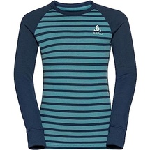 Odlo Kids Funktionsunterwäsche Langarm Shirt mit Streifen Print ACTIVE WARM ECO, blue wing teal - reef waters, 104