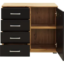 Priess Kombikommode PRIESS "Barcelona mit 4 Schubkästen und Tür in 6 Farben", schwarz (astkernbuchefarben, schwarz), B:82cm H:71cm T:38cm, Holzwerkstoff, Sideboards, Kombikommode
