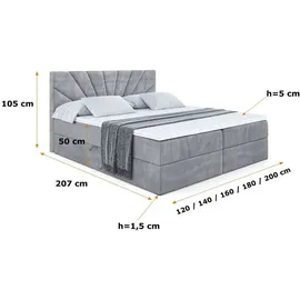 altdecor Boxspringbett mit H3 Matratze und Topper - 120 x 200 cm - MILTIO - Grau Samt - Polsterbett mit Bettkasten und Lattenrost, Bett mit Stauraum - Grau