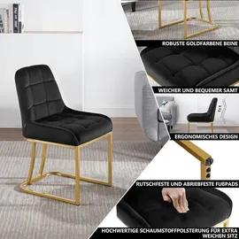 Woltu 2 x Esszimmerstühle, Polsterstuhl, mit Metallgestell Samt Schwarz - Schwarz