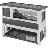 Ferplast Zweistöckiger Kaninchenstall im Freien Grand Lodge 140 Kaninchenkäfig Hasenstall Meerschweinchen und andere Kleintiere mit Zubehör und Kaninchenhaus, 134 x 73 x h 117 cm Grau