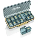 ROWNYEON Tablettenbox 7 Tage Morgens Mittags Abends,Tragbare Pillendose 7 Tage Medikamentenbox 7 Tage 2 fächer große Pillenbox für Medikamente, Vitamine, Fischöl, Nahrungsergänzungsmittel (Blau)