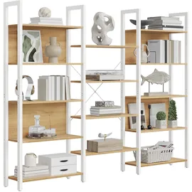 VASAGLE Bücherregal 24 x 158 x 166 cm Goldeichenfarben-Mattweiß