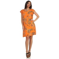 Mississhop Sommerkleid Damen Leinenkleid Kleid 100% Leinen Blumenprint M.328 orange