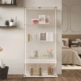 Glasvitrine Mit Beleuchtung – Freistehende, Moderne Vitrine Aus Klarem Sicherheitsglas Mit 4 Ablagen Und 2 Türen – Sammlervitrine – Weiß