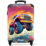 NoBoringSuitcases.com Kinderkoffer, Kinderkoffer Jungen, Koffer Kinder, Kinder Reisekoffer, Koffer Kinder Jungen, Trolley Kinder, Handgepäck Koffer, Handgepäck 55x40x20 cm (Monstertruck - Orange-Rosa)