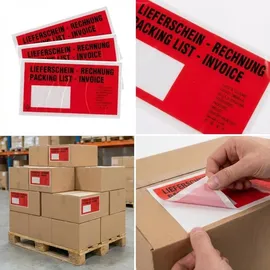 Baytronic Dokumententaschen, DIN lang, rot schwarz bedruckt Lieferschein/Rechnung (1000 Stück)