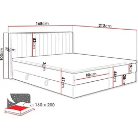 Mirjan24 Boxspringbett Harmony, Polsterbett mit zwei Bettkästen, Doppelbett mit Topper, Stilvoll Schlafzimmer (Soro 100, Größe: 160x200 cm) - Grau/Beige