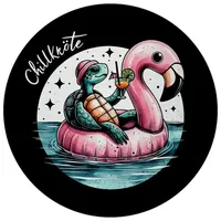 Speecheese Schildkröte auf Flamingo-Schwimmring Magnet rund mit Spruch Chillkröte