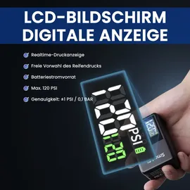 doinow Kabelloser Elektrische Luftpumpe, Tragbare Akku Fahrradpumpe mit alle ventile, LED-Licht, Wiederaufladbare Reifenpumpe für Fahrrad, E-Bike, Auto, ...