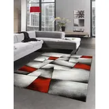 CARPETIA Teppich modern Kurzflor Teppich Wohnzimmerteppich Konturenschnitt karo abstrakt grau schwarz Weiss rot Größe 160x230 cm