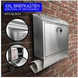 DM-Handel Briefkasten Edelstahl Briefkasten mit 2 Schhlüssel (46x40x13 cm, Zeitungsbox Wandbriefkasten Postkasten Zeitungsfach Neu), mit Zeitungsbox, aus Edelstahl grau