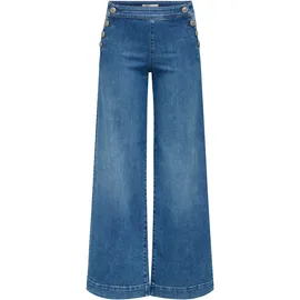 Only High-waist-Jeans "ONLMADISON HW BUTTON WIDE DNM GEN769NOOS", Damen, Gr. 27, Länge 30, blau (medium blau denim), Denim/Jeans, Obermaterial: 90% Baumwolle, 8% Polyester, 2% Elasthan, unifarben, relaxed fit knöchellang, Jeans High-Waist-Jeans