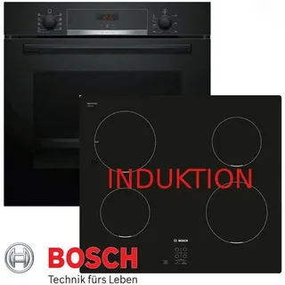 Bosch Herd-Set Autark Induktion Kochfeld und Backofen Schwarz mit Teleskopauszug. - Schwarz