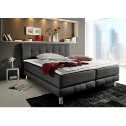 Boxspringbett PLACES OF STYLE "Cafone", grau (anthrazit), B:204cm L:211cm, Bezug der Spiegelfläche Matratzendrell aus 100% Polyester, feiner Strukturstoff-Bezug (100% Polyester), Komplettbetten, Boxspringbett, inkl. Topper, 5 Breiten, 3 Matratzenarten und 3 Härtegraden wählbar