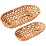 JAWSEU Obstkörbe Ovaler Geflochtener Weiden Korb Brotkorb Servier Korb, Oval Rattan Platter Utensil Make- Up Organizer Mehrzweck Woven Container für Gabel Löffel Make- Up Schlüssel Und Artikel