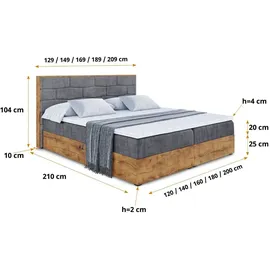 altdecor BOXBETT mit Matratze H3 und Lattenrost - LOLLI8 - 160x200 - Dunkelgrau