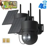4G LTE Überwachungskamera Aussen Solar Akku 2K Kamera mit SIM Karte Kabellos IP Kamera Outdoor Ohne WLAN 355°/90° Schwenkbar mit PIR Erkennung 2PC - Schwarz
