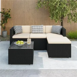 Yaheetech 5er-Loungeset Rattan schwarz/beige