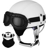 Deutsche Leder Motorrad Halbhelme mit ECE, Vintage Helme mit Schutzbrille, Jethelm Retro, Chopper Helm, Scooter-Helm, Fahrradhelm, mit Sonnenblende und Herausnehmbares Innenfutter