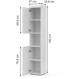 Vicco Luna Hochschrank 37 x 190 cm Weiß Glas/Holz/MDF/Spanplatte