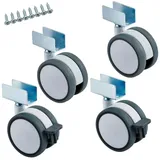 SO-TECH® Möbelrolle Hamm Ø 63 mm, Höhe 74,5 mm, U-Profil für 19 mm Wandstärke, Lenkrolle je 2 x mit / ohne Bremse, weiß/grau grau