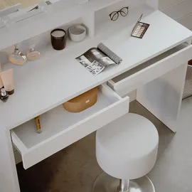 Vicco Schminktisch Emma Weiß 120 cm mit Spiegelregal Hocker & LED-Beleuchtung