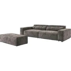 DeLife Big-Sofa Sirpio XL Mikrofaser Khakibraun 270x130 cm mit Hocker
