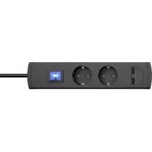 Kopp UNOversal® Plus 2-Fach Steckdosenleiste + 2X USB-Anschluss 1,4m, Schalter & großer Abstand I Mehrfachsteckdose mit Berührungsschutz I Steckerleiste Indoor I Anthrazit – 233505000