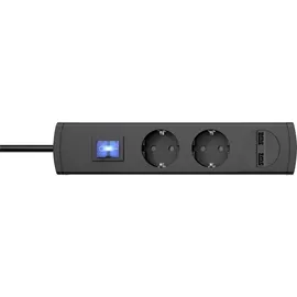 Kopp UNOversal® Plus 2-Fach Steckdosenleiste + 2X USB-Anschluss 1,4m, Schalter & großer Abstand I Mehrfachsteckdose mit Berührungsschutz I Steckerleiste Indoor I Anthrazit – 233505000