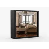 fabryka mebli idźczak Schwebetürenschrank Kleiderschrank Schrank 203cm Schwarz/Schwarz mit zwei Spiegeln MILAN - Schwarz
