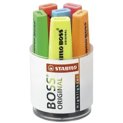 Textmarker - STABILO BOSS ORIGINAL - 6er Rundbox - gelb, grün, orange, rot, pink, blau