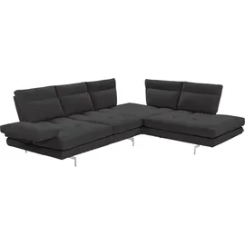 Calia Italia Ecksofa CALIA ITALIA "Toby Wing, L-Form, Multifunktionssofa, bequem und edel", grau (grigio scuro bull), B:288cm H:90cm T:232cm, Leder BULL (100% Leder), Sofas, Sitztiefenverstellung und Armteilfunktion, Füße chrom glänzend