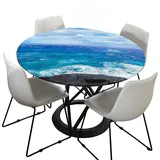 Morbuy Rund Tischdecke Elastisch, Meer Drucken Rund Tischdecken Wasserdicht Lotuseffekt Abwaschbar Abwischbar Tischtuch für Dekoration Küchentisch Garten Outdoor (Durchmesser 130cm,Blaues Meer)