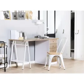 Beliani Schreibtisch heller Holzfarbton/weiss Spannplattel 140x60 cm 5 Schubladen Büro Kinderzimmer Schule