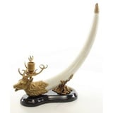 Casa Padrino Kerzenhalter Kerzenhalter Hirsch Geweih Trophäe Weiß / Gold / Schwarz 41 x 15,6 x H. 39,8 cm - Luxus Deko Kerzenständer