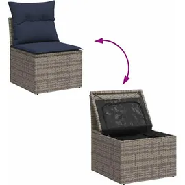vidaXL 11-teiliges Gartensofa-Set mit Kissen, grau, Polyrattan - Grau