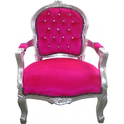 Casa Padrino Barock Kinder Stuhl Pink / Silber mit Bling Bling Glitzersteinen - Kindermöbel